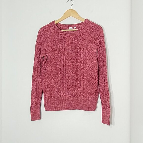 GAP Marble Pink Cranberry 100% Cotton Crew Neck Knitted Pullover Sweater Medium - Picture 2 of 14